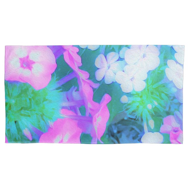 Phlox-Blume in Rosa, Grün, Blau und Weiß. Kissenbezug (Vorderseite)