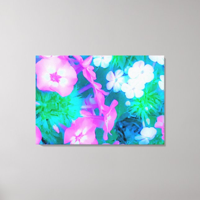 Phlox-Blume in Rosa, Grün, Blau und Weiß. Leinwanddruck (Vorderseite)