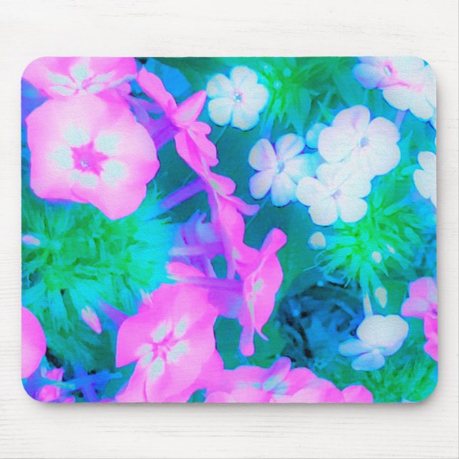 Phlox-Blume in Rosa, Grün, Blau und Weiß. Mousepad (Vorne)