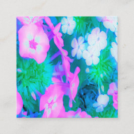 Phlox-Blume in Rosa, Grün, Blau und Weiß. Quadratische Visitenkarte