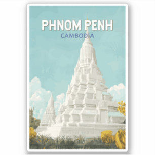 Phnom Penh Cambodia Illustration Travel Art Retro Aufkleber
