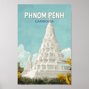 Phnom Penh Cambodia Illustration Travel Art Retro Poster