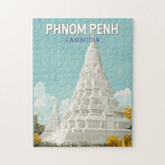 Phnom Penh Cambodia Illustration Travel Art Retro Puzzle (Vertikal)