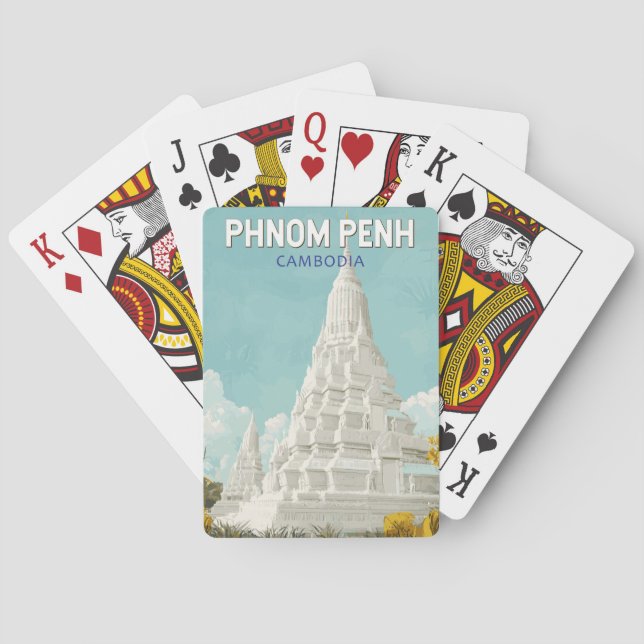Phnom Penh Cambodia Illustration Travel Art Retro Spielkarten (Rückseite)