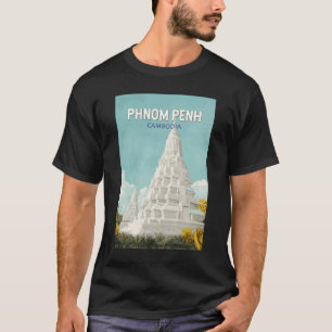 Phnom Penh Cambodia Illustration Travel Art Retro T-Shirt