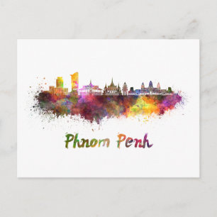Phnom Penh skyline im Watercolor Postkarte