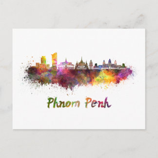 Phnom Penh skyline im Watercolor Postkarte