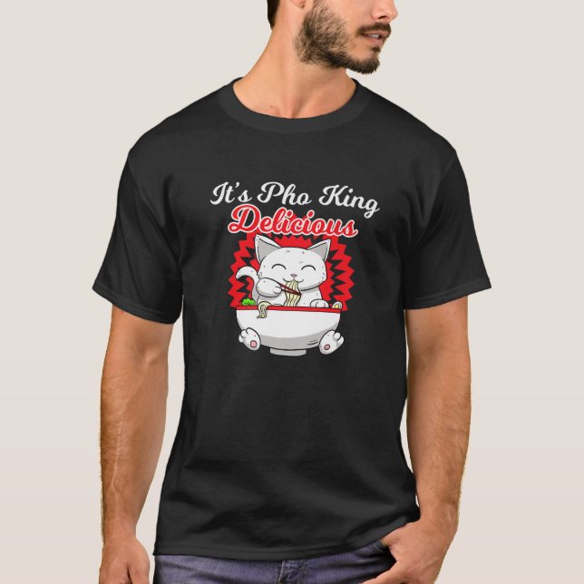 Pho Asian Soup Vietnam Noodle Ramen Cat Asia Stick T-Shirt (Vorderseite)