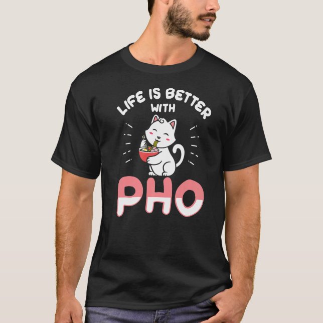 Pho-Katze isst mit Pho T-Shirt (Vorderseite)