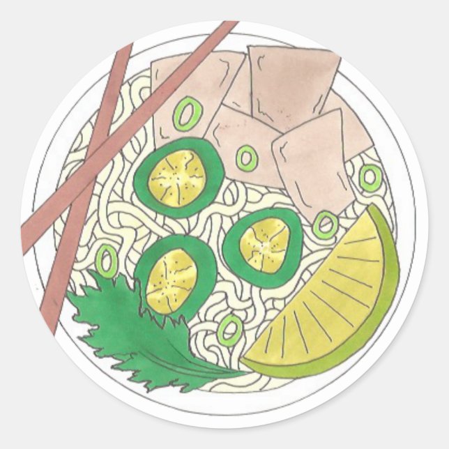 PHO Vietnamesisch Food Chicken Noodle Soup Chopsti Runder Aufkleber (Vorderseite)