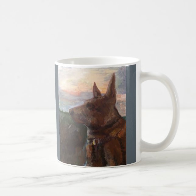 "Phoebe Hund im Sonnenuntergang" Malerei auf einer Tasse (Rechts)