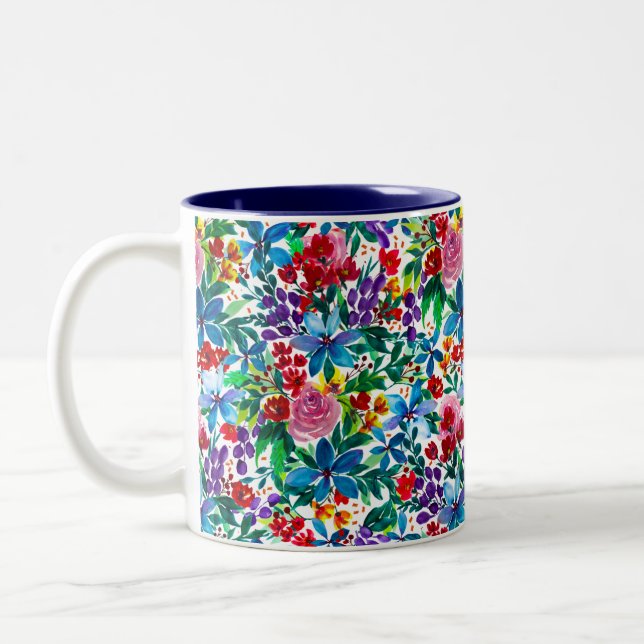 Phoebe Modern Watercolor Floral Zweifarbige Tasse (Links)