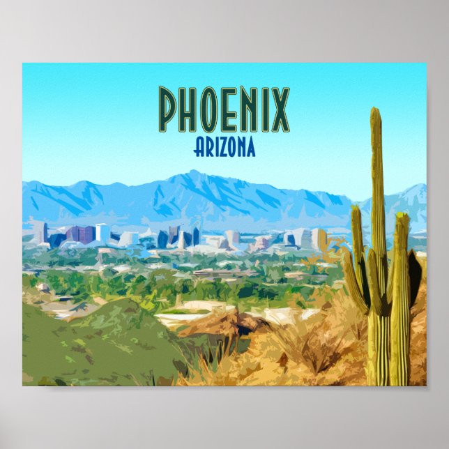 Phoenix Arizona City Cactus und Mountain Vintag Poster (Vorne)