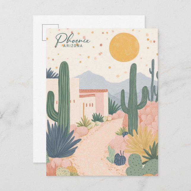 Phoenix Arizona Gouache Paint Illustration Travel Postkarte (Vorne/Hinten)