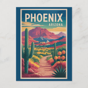 Phoenix Arizona Illustration Reise Kunst Vintage Postkarte