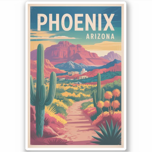 Phoenix Arizona Illustration Travel Art Vintage Aufkleber (Vorderseite)