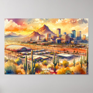 Phoenix Arizona Reiseziele Aquarell Poster