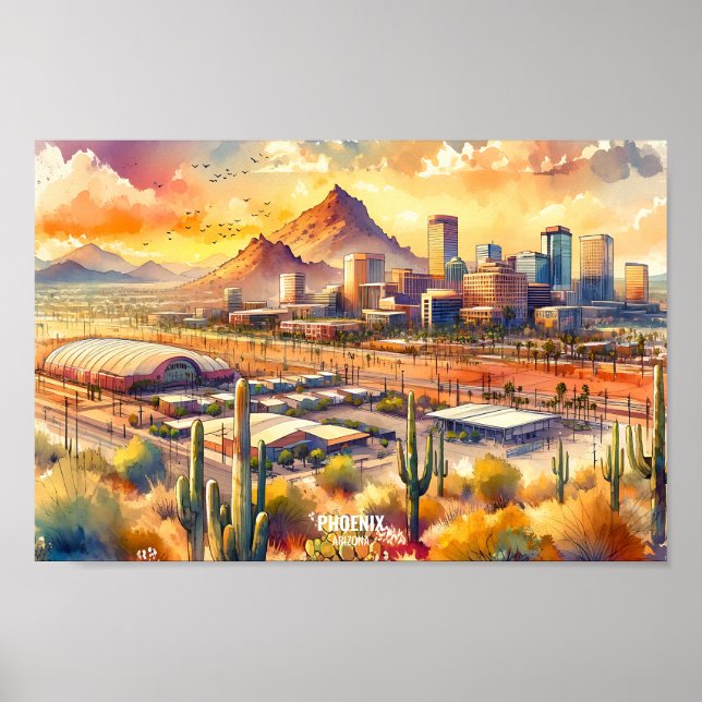 Phoenix Arizona Reiseziele Aquarell Poster (Vorne)