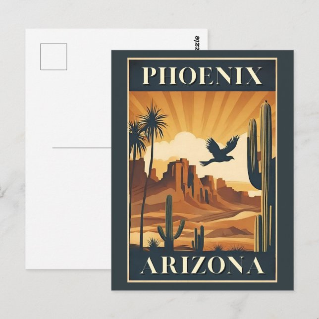 Phoenix Arizona Retro Travel Poster Postkarte (Vorne/Hinten)