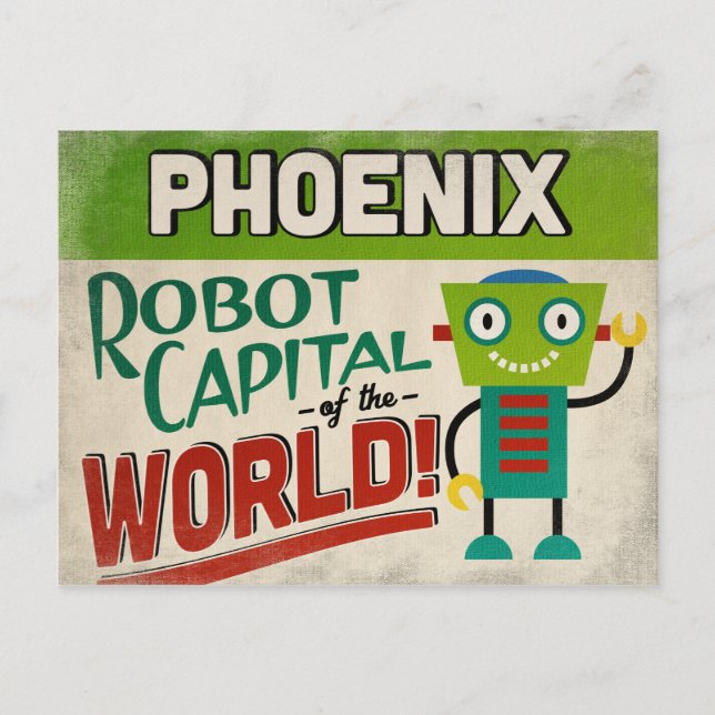 Phoenix Arizona Robot - Funny Vintag Postkarte (Vorderseite)