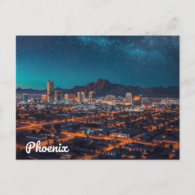 Phoenix Arizona Skyline Nachthimmel Postkarte (Vorderseite)