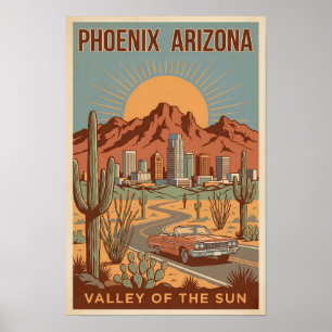 Phoenix Arizona Sonnenillustration Reise Kunst Ret Poster