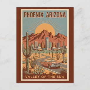 Phoenix Arizona Sonnenillustration Reise Kunst Ret Postkarte