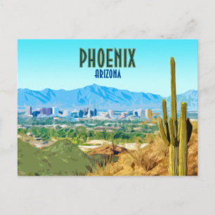 Phoenix Arizona Stadt Kaktus und Berg Vintage Postkarte