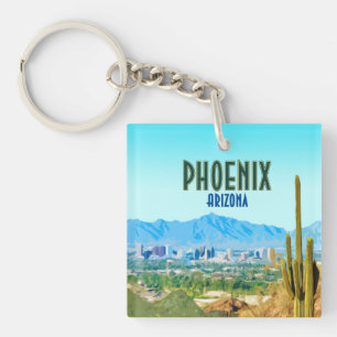 Phoenix Arizona Stadt Kaktus und Berg Vintage Schlüsselanhänger