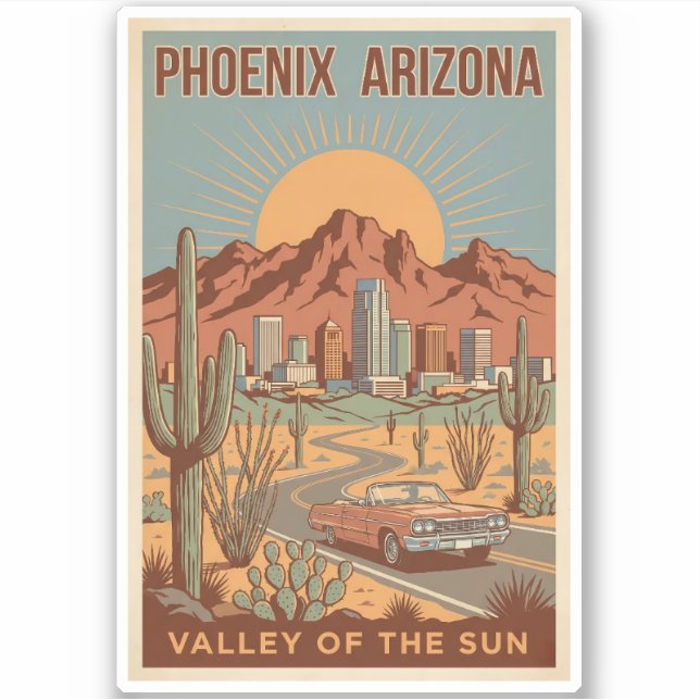 Phoenix Arizona Sun Illustration Travel Art Retro Aufkleber (Vorderseite)
