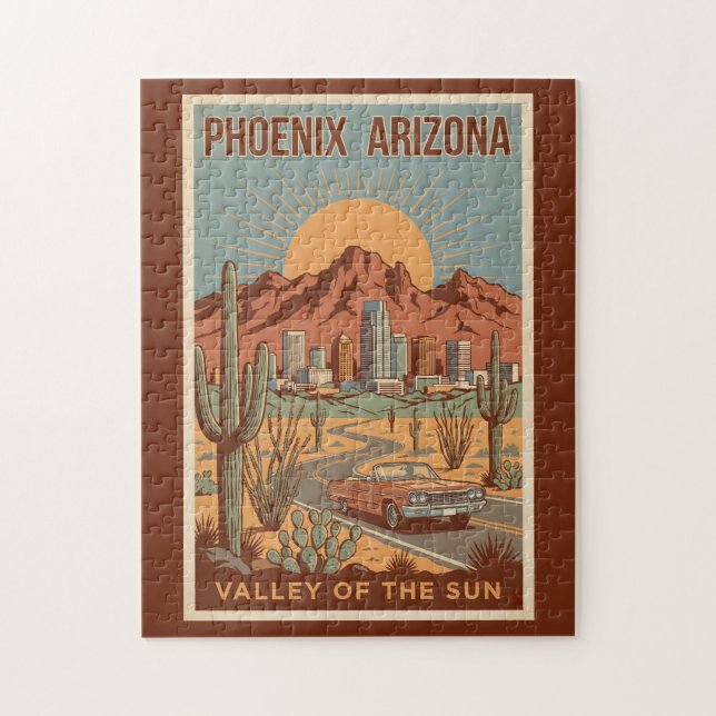 Phoenix Arizona Sun Illustration Travel Art Retro Puzzle (Vertikal)