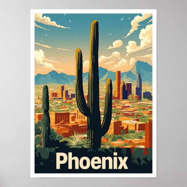Phoenix Arizona US Art Vintage Travel Illustration Poster (Vorne)