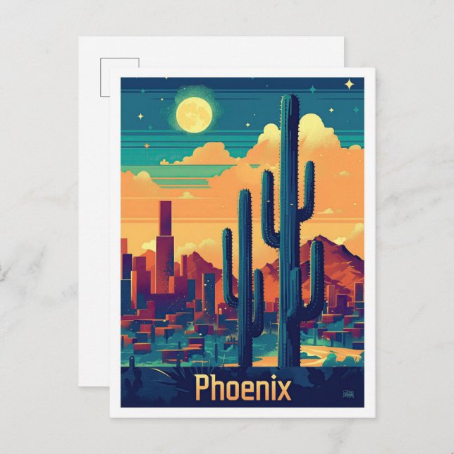 Phoenix Arizona Vintage Reise Illustration Postkarte (Vorne/Hinten)