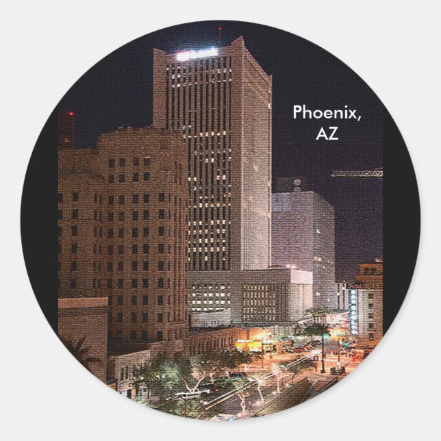 Phoenix Arizona Wolkenkratzer in der Nacht Runder Aufkleber (Vorderseite)