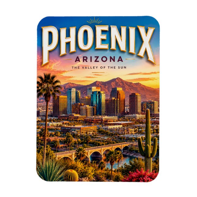 Phoenix Arizona Wüsten-Skyline Panorama Magnet (Vertikal)