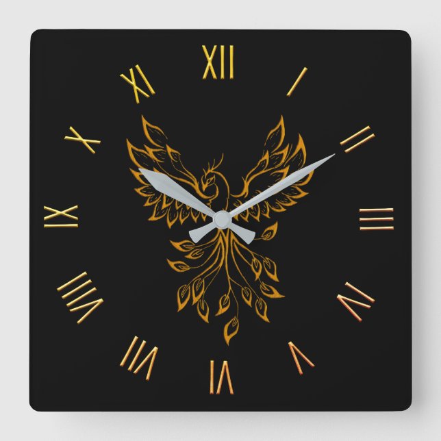 Phoenix-Aufstieg auf die Uhr der schwarzen Wand (Vorderseite)