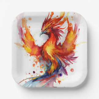 Phoenix Aufstieg aus der Flamme Fantasy Watercolor Pappteller