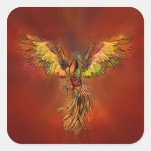 Phoenix Aufstieg - roter Himmel Quadratischer Aufkleber