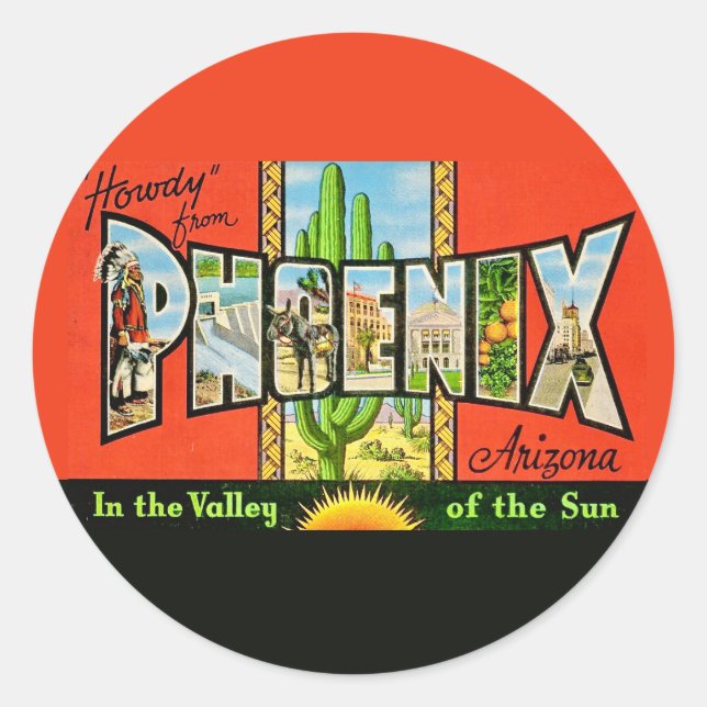 Phoenix AZ Retro Runder Aufkleber (Vorderseite)