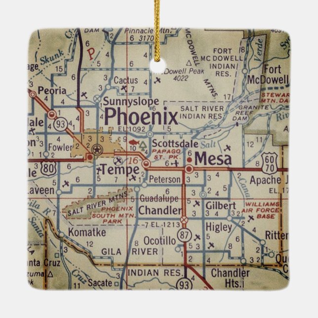 Phoenix AZ Vintage Karte Keramikornament (Rückseite)
