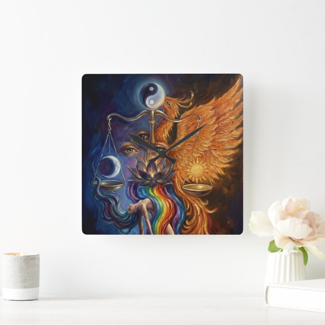 Phoenix Balance Spiritual Wall Tapestry Quadratische Wanduhr (Zuhause)