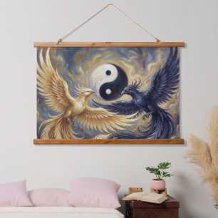 Phoenix-Balance-Spiritueller Wandteppich Mit Holzrahmen