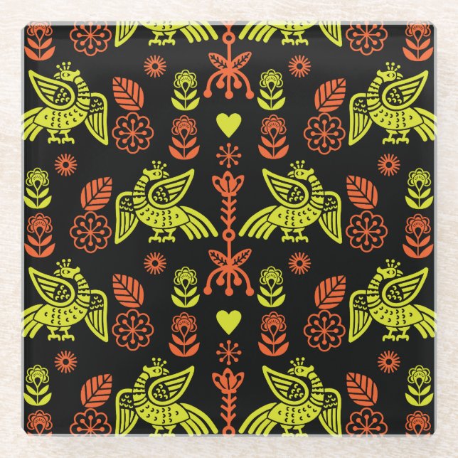 Phoenix Bird Folk Art Print Glasuntersetzer (Vorderseite)
