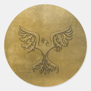 Phoenix Bird Gold Embossed Runder Aufkleber