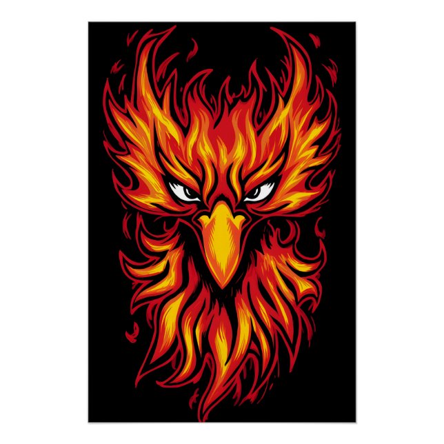 Phoenix Bird mit fiery Flammen Grafik Design Poster (Vorderseite)