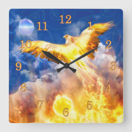 Phoenix Bird STEIGT ÜBER IHREN TROUBLES Quadratische Wanduhr