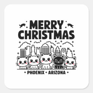 Phoenix City Arizona Frohe Weihnachtskatzen USA Quadratischer Aufkleber