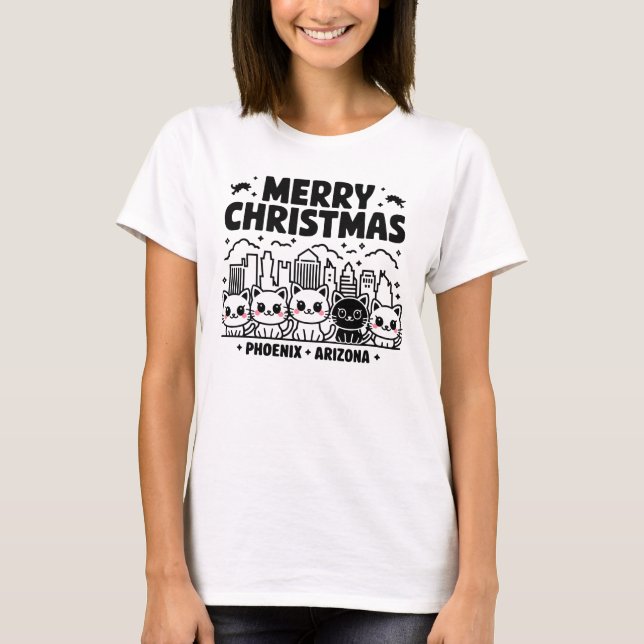 Phoenix City Arizona Frohe Weihnachtskatzen USA T-Shirt (Vorderseite)
