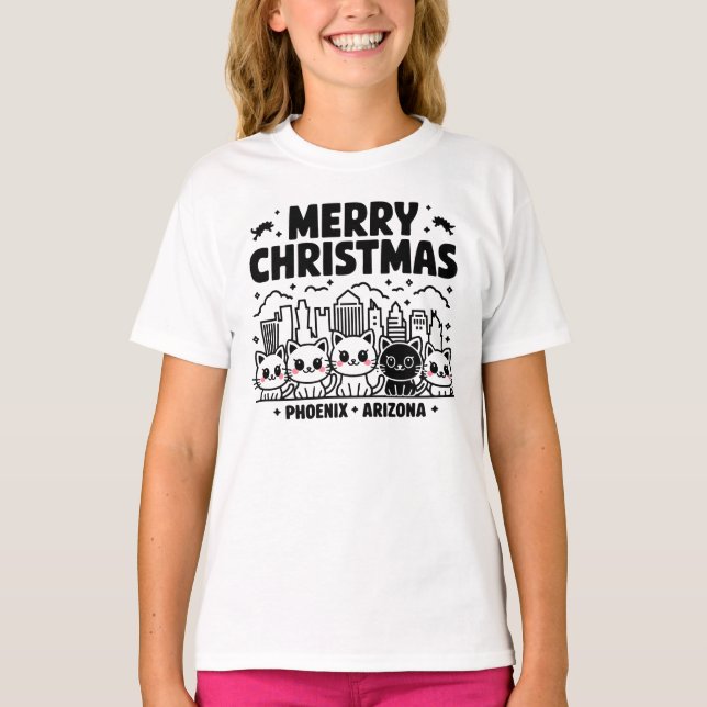 Phoenix City Arizona Frohe Weihnachtskatzen USA T-Shirt (Vorderseite)