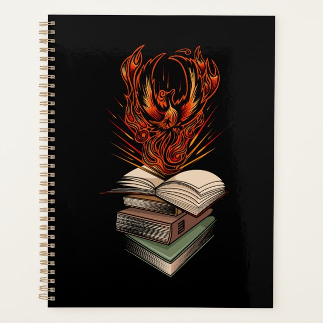Phoenix, der aus Büchern aufersteht Inspirierendes Planer (Vorderseite)